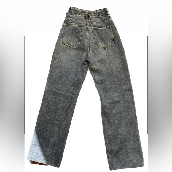 DARK BLUE WASH STRAIGHT LEG DENIM RIPPED JEANS - 0US. NEVER WORN - Picture 2 of 3